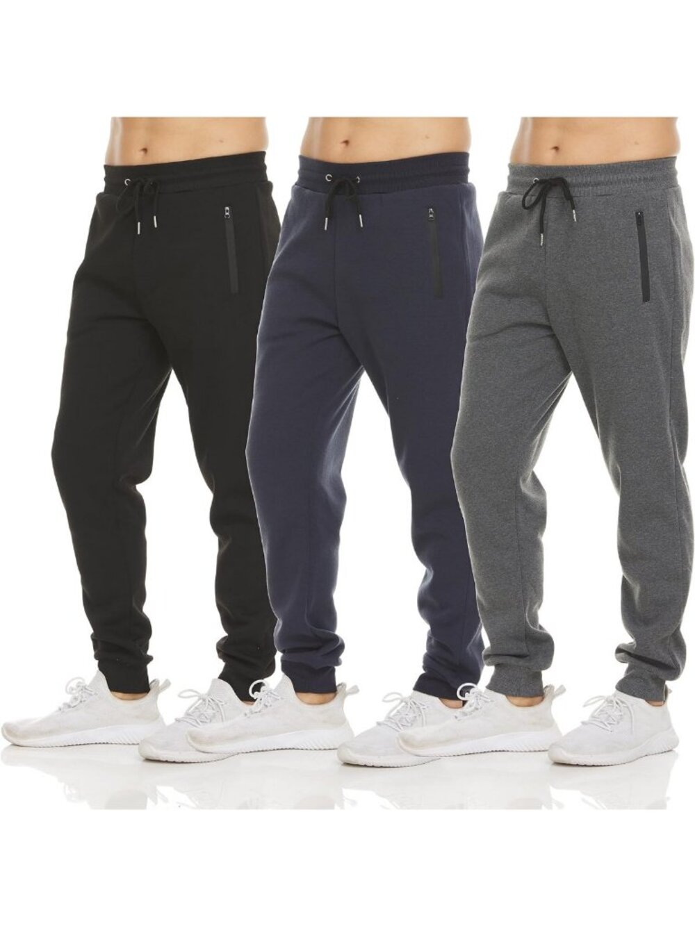 Cozy Fleece Sweatpants for Men - 3 Pack Athletic Joggers with Zipper Pockets